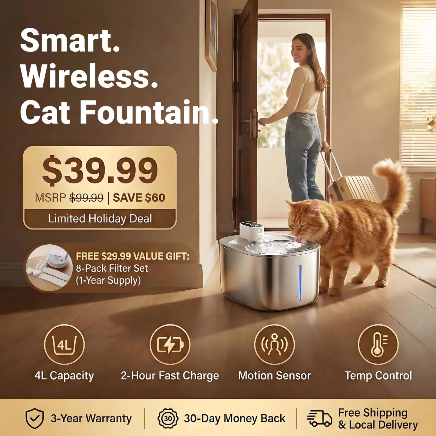 PawSprint™ Smart Wireless Cat Fountain — Smart Sensor, Fresh Flow